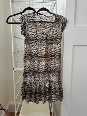 Leopard Print Tiered Mini Dress in Neutral Tones